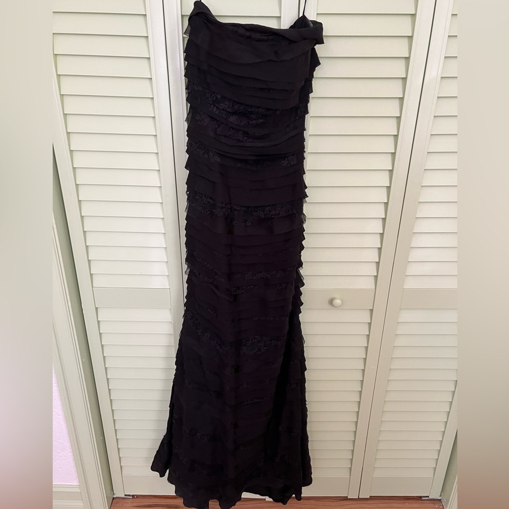 Alice and Olivia silk and lace layered strapless gown